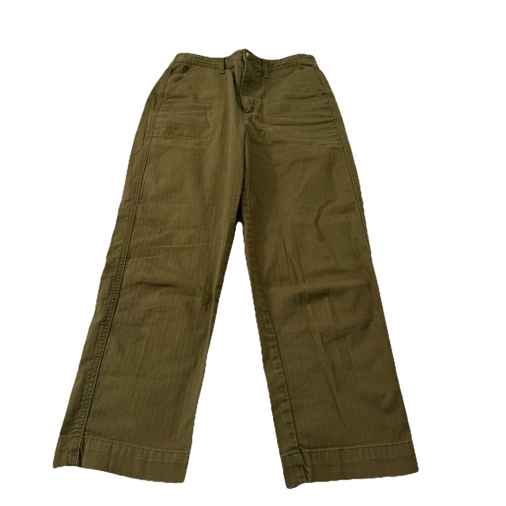 Madewell Camp Pants Womens Small Green Cropped High Rise Straight Leg Stretch